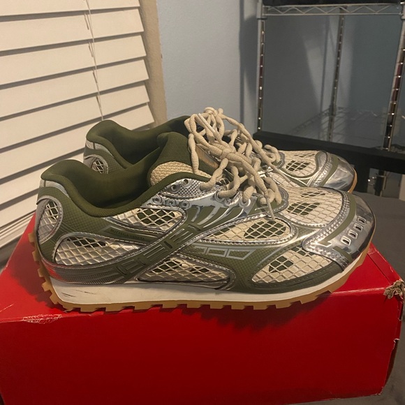 Bottega Veneta Green and Silver Athletic Shoes